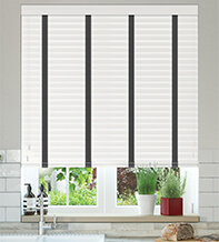 Charisma White – Faux Wood Blind Black Tape