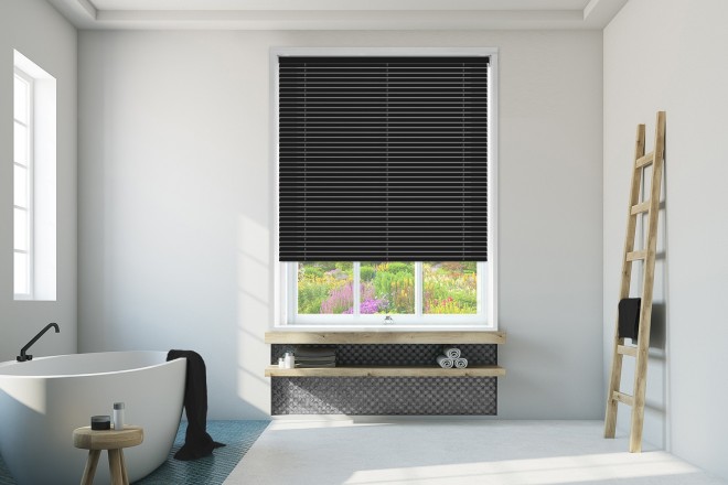 black venetian blinds