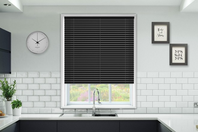black wooden blinds