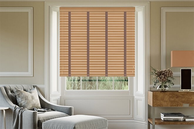 Light Oak Wooden Venetian Blind 50mm Slat Canvas Tape