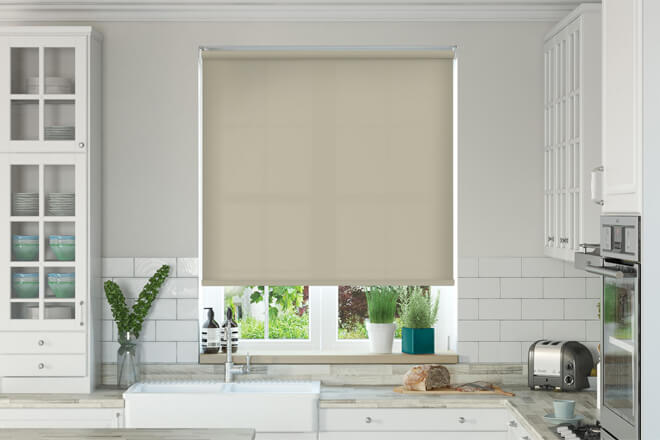 Aurora Moisture Resistant & Flame Retardant Roller Blinds in Taupe