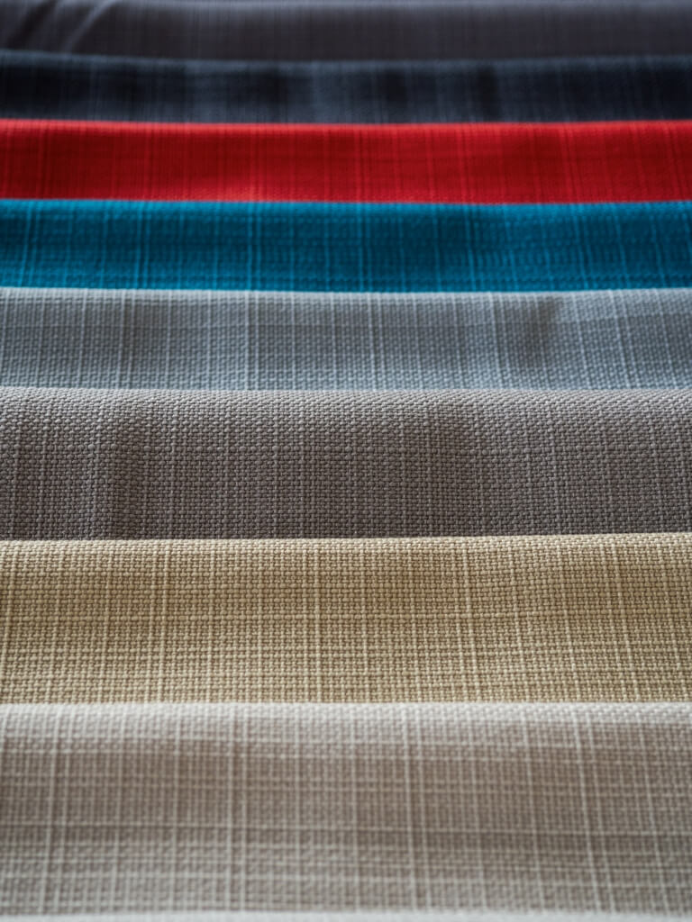 8 pieces of fabric for roman blinds, layered neatly side by side 