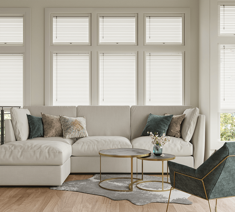 White Wooden Blinds in Livingroom