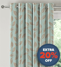 Leaf-Motif Duck Egg - Woven Floral Curtains