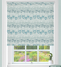 Floating Hearts Green - Children's Blackout Roller Blind