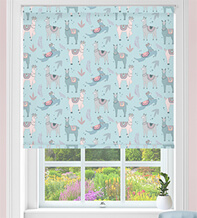 Llama Blue - Children's Blackout Roller Blind