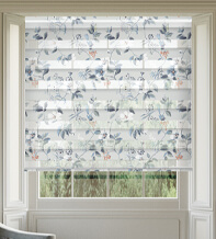 Elmont Blue Floral Day and Night Blind with Ultra Fine Patterned Voile