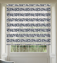 Fairway Blue Geometric Day and Night Blind with Ultra Fine Patterned Voile