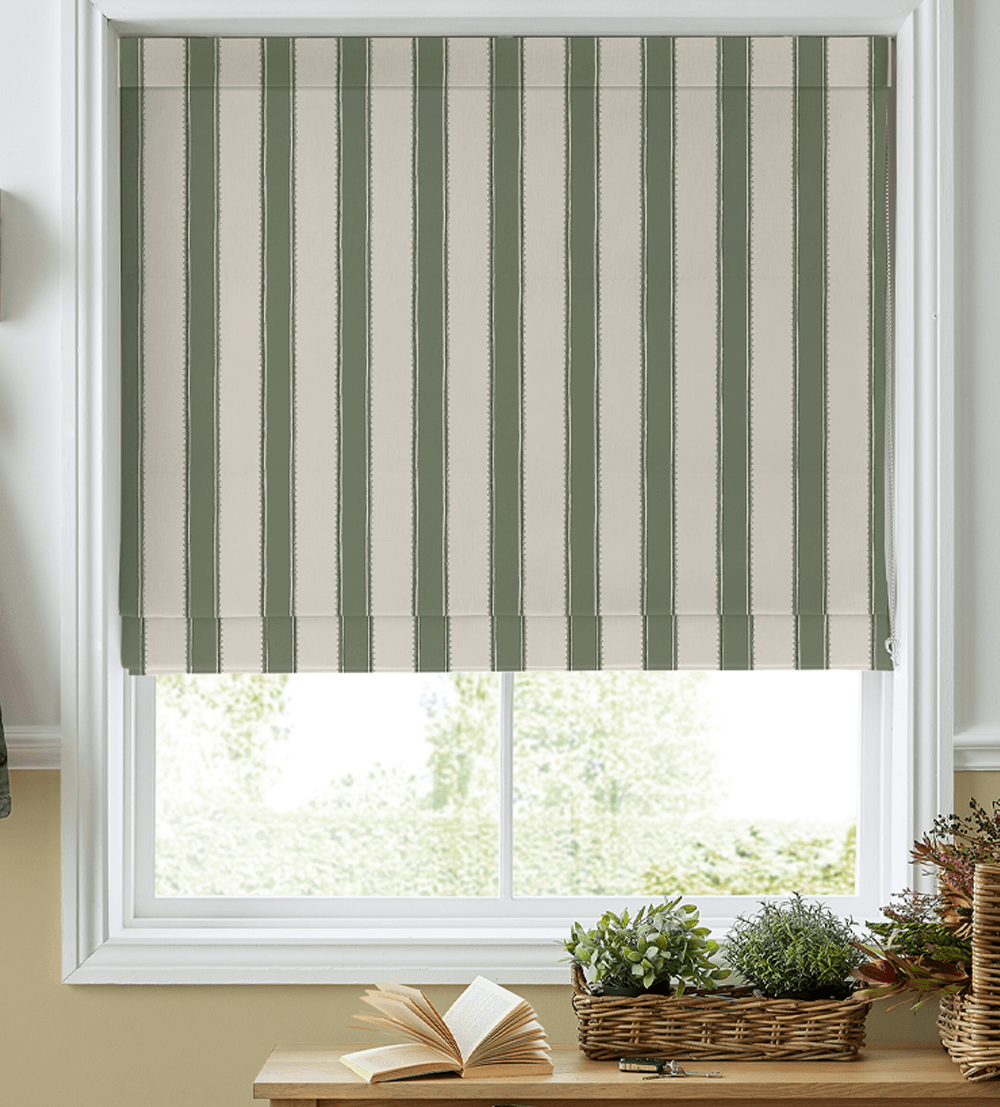 Laura Ashley Denwick Stripe Green – Designer Roman Blind