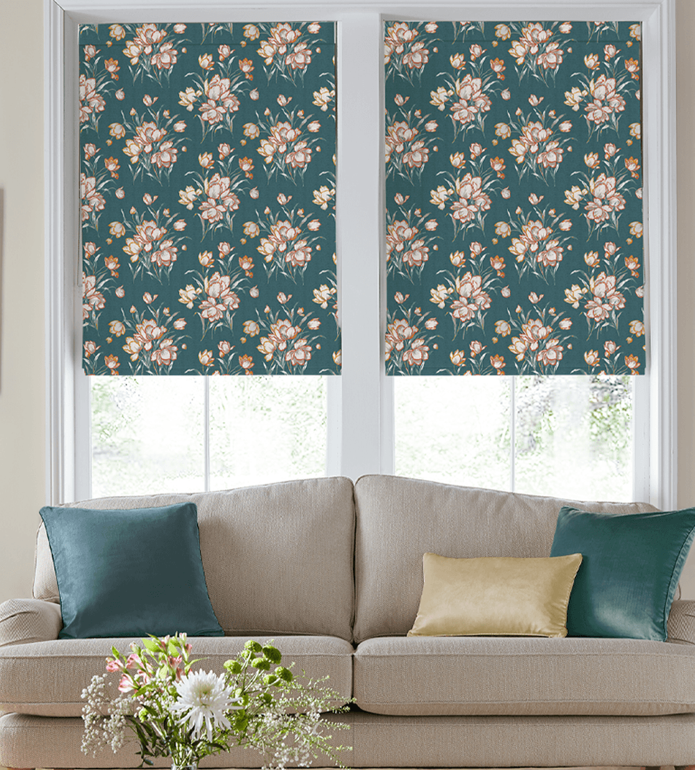 Laura Ashley Sutcliffe Tulips Teal – Designer Roman Blind
